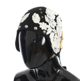 Dolce & Gabbana Black Wool White Floral Gold Leaf Hat -   -  Dolce & Gabbana.